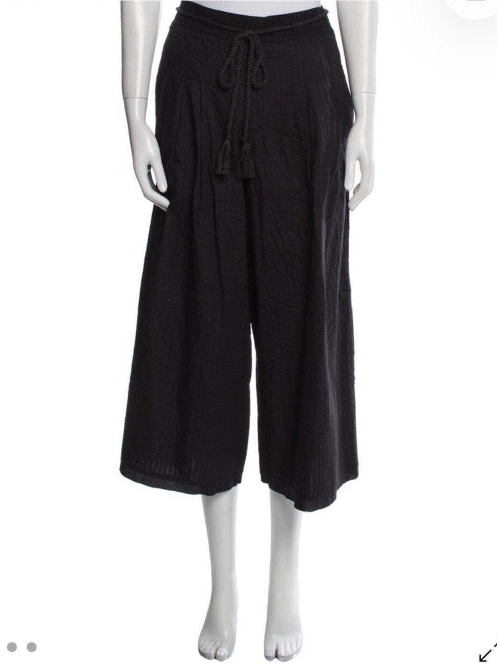 Black Wide-Leg Crop Pants with Rope Tie